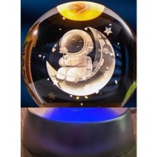 Fun And Market Buğz Ay Üstünde Astronot Tasarımlı Plastik Altlıklı Işıklı Cam Küre