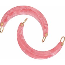 İğne İzi Pembe Mermer Desenli Akrilik Çanta Sapı Metal Bağlantılı Yarım Ay Çanta Kulpu 1 Çift(2 Adet), Yarım Ay Çanta Sapı, Metal Bağlantılı Reçine Çanta Kulpu