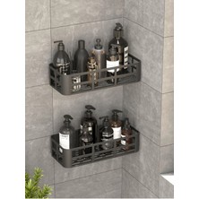 Fun And Market Buğz Banyo Duş Rafı 2'li Yapışkanlı ve Deliksiz Duş Organizer Suya Dayanıklı Siyah Raf