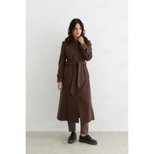 Doque 57023 Yakası Kürklü Önden Gizli Düğmeli Klasik Kaşe Kaban #12-25#