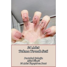 Easy Beauty Desenli Takma Tırnak Seti. Takma Tırnak Aksesuarları Hediye. Küt Orta Kısa Takma Tırnak Z436
