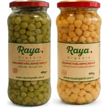 Raya Organik Organik Haşlanmış Nohut 400 gr - Organik Haşlanmış Bezelye 400 gr 2 'li Set