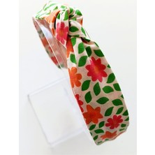 Liliza Accessories Turuncu Yeşil Çiçek Desenli Çocuk Düğüm Taç