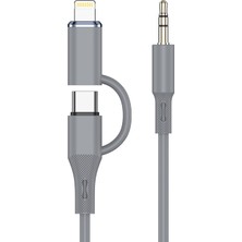 Mtl Type-C ve iPhone Lightning To 3.5mm Aux Dolanmaz Silikon Ses Kablosu 2 In 1 Stereo Otg MT2812