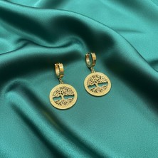 Sedosh Home Vision Hayat Ağacı Figürlü Sallantılı Paslanmaz Çelik Küpe Gold Renk 3,5 cm