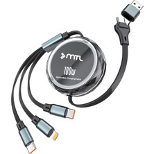 Mtl 100W Pd 3in2 Makaralı Şarj Kablosu Hızlı Şarj ve Data Kablosu USB Type-C Lightning MT5018