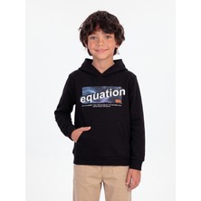 Onloox Erkek Çocuk Siyah Pamuklu Kapüşonlu Uzun Kollu Regular Kalıp Yazı Baskılı Sweatshirt (8-12 Yaş)
