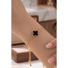 Aurrari Gold Siyah Taşlı Asansör Bileklik