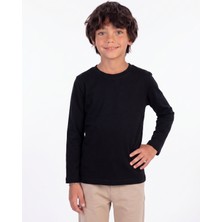 Onloox Erkek Çocuk Siyah Pamuklu Penye Bisiklet Yaka Uzun Kollu Regular Fit Basic Tişört (5-14 Yaş)