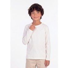 Onloox Erkek Çocuk Ekru Pamuklu Penye Bisiklet Yaka Uzun Kollu Regular Fit Düz Basic Tişört (5-14 Yaş)