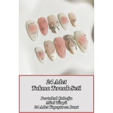 Easy Beauty Badem Tırnak Kırmızı Ombre Orta Uzunlukta 24 Adet Takma Tırnak Seti Z863