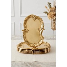 Kitchen Life 6'lı Bulut Gold Işlemeli Vintage Tepsi,şık Servis Tabağı-Sunum Tepsisi Sunumluk 31 cm