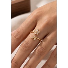 Aurrari Gold Papatya Zirkon Yaprak Çelik Yüzük