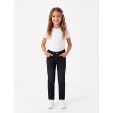 Onloox Kız Çocuk Siyah Pamuklu Likralı Dar Kalıp Arkası Cepli Fermuarlı Denim Jean Pantolon (5-9 Yaş)