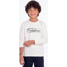 Onloox Erkek Çocuk Ekru Pamuklu Bisiklet Yaka Uzun Kollu Regular Yazı Baskılı Sweatshirt (8-14 Yaş)