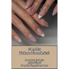 Easy Beauty French Badem Tırnak Orta Uzunlukta 24 Adet Takma Tırnak Seti Z910