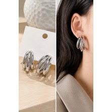 Trend Collection Gümüş Çoklu Halka Küpe Kadın Şık Tasarım Küpe