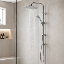 ilhan Mat Siyah Kare Tepe Duş Seti Yağmur Başlıklı El Duşlu Banyo Duş Sistemi
