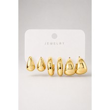 Trend Collection Gold Bombeli Halka Küpe Seti Parlak Tasarım Kadın Küpe