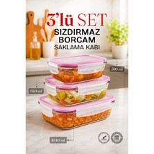 Naturelove 3'lü Dikdörtgen Sızdırmaz Kapaklı Kase Cam Saklama Kabı Buzdolabı Düzenleyici Fırın Kabı Borcam