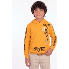 Onloox Erkek Çocuk Hardal Sarı Pamuklu Uzun Kollu Regular Kesim Baskılı Kanguru Cep Sweatshirt (9 Yaş)