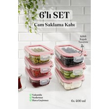 Naturelove Kapaklı 6'lı Kase Cam Saklama Kabı Kahvaltılık Buzdolabı Düzenleyici Tatlı Fırın Kabı Borcam
