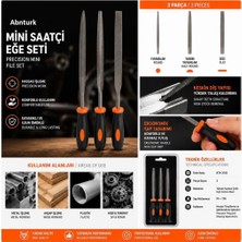 Abnturk 3 Parça Mini Saatçi Eğe Seti Düz Yarım Yuvarlak Yuvarlak Hassas El Eğesi