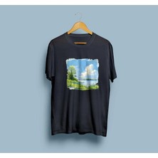 Oversize Göl ve Göl Kenarı Tasarım Unisex T-Shirt