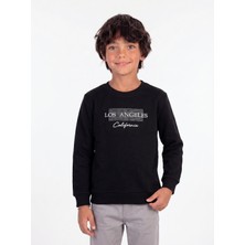 Onloox Erkek Çocuk Siyah Pamuklu Bisiklet Yaka Regular Los Angeles Baskılı Sweatshirt (8-14 Yaş)