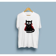 Oversize Vampir Black Cat Vector Tasarım Unisex T-Shirt
