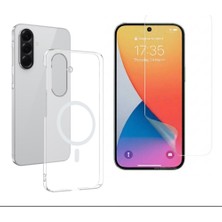 Tekno Grup Galaxy A56 Kılıf Mika Kamera Korumalı M-Safe Şarj Özellikli Şeffaf Sert Pc London Kapak + Esnek Nano Ekran Koruyucu