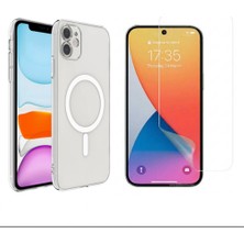 Tekno Grup Iphone 11 Kılıf Mika Kamera Korumalı M-Safe Şarj Özellikli Şeffaf Sert Pc London Kapak + Esnek Nano Ekran Koruyucu