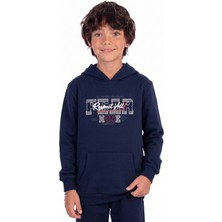 Onloox Erkek Çocuk Lacivert Pamuklu Şardonlu Kapüşonlu Regular Kalıp Yazı Baskılı Sweatshirt (9-10 Yaş)