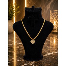 Shopping Takı Premium 316L Kalpli Gümüş Taşlı Tasarım Kolye