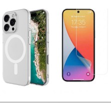 Tekno Grup Iphone 16 Pro Max Kılıf Mika Kamera Korumalı M-Safe Şarj Özellikli Şeffaf Sert Pc London Kapak + Esnek Nano Ekran Koruyucu