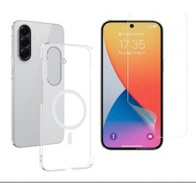 Tekno Grup Galaxy A57 Kılıf Mika Kamera Korumalı M-Safe Şarj Özellikli Şeffaf Sert Pc London Kapak + Esnek Nano Ekran Koruyucu