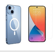 Tekno Grup Iphone 13 Kılıf Mika Kamera Korumalı M-Safe Şarj Özellikli Şeffaf Sert Pc London Kapak + Esnek Nano Ekran Koruyucu