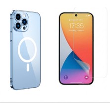 Tekno Grup Iphone 13 Pro Max Kılıf Mika Kamera Korumalı M-Safe Şarj Özellikli Şeffaf Sert Pc London Kapak + Esnek Nano Ekran Koruyucu