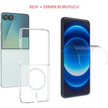 Tekno Grup Galaxy Z Flip 7 Kılıf Mika Kamera Korumalı M-Safe Şarj Özellikli Şeffaf Sert Pc London Kapak + Esnek Nano Ekran Koruyucu