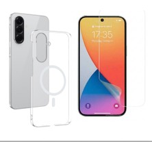 Tekno Grup Galaxy A37 Kılıf Mika Kamera Korumalı M-Safe Şarj Özellikli Şeffaf Sert Pc London Kapak + Esnek Nano Ekran Koruyucu