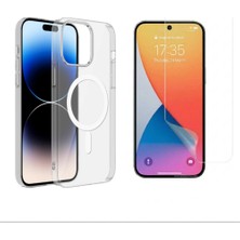 Tekno Grup Iphone 15 Kılıf Mika Kamera Korumalı M-Safe Şarj Özellikli Şeffaf Sert Pc London Kapak + Esnek Nano Ekran Koruyucu