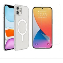 Tekno Grup Iphone 12 Kılıf Mika Kamera Korumalı M-Safe Şarj Özellikli Şeffaf Sert Pc London Kapak + Esnek Nano Ekran Koruyucu