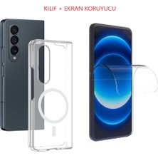 Tekno Grup Galaxy Z Fold 4 Kılıf Mika Kamera Korumalı M-Safe Şarj Özellikli Şeffaf Sert Pc London Kapak + Esnek Nano Ekran Koruyucu