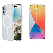 Tekno Grup Iphone 17 Kılıf Mika Kamera Korumalı M-Safe Şarj Özellikli Şeffaf Sert Pc London Kapak + Esnek Nano Ekran Koruyucu