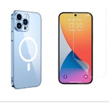 Tekno Grup Iphone 13 Pro Kılıf Mika Kamera Korumalı M-Safe Şarj Özellikli Şeffaf Sert Pc London Kapak + Esnek Nano Ekran Koruyucu