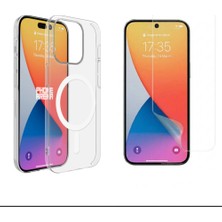 Tekno Grup Iphone 15 Pro Kılıf Mika Kamera Korumalı M-Safe Şarj Özellikli Şeffaf Sert Pc London Kapak + Esnek Nano Ekran Koruyucu
