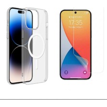 Tekno Grup Iphone 14 Pro Max Kılıf Mika Kamera Korumalı M-Safe Şarj Özellikli Şeffaf Sert Pc London Kapak + Esnek Nano Ekran Koruyucu