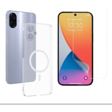 Tekno Grup Galaxy A07 Kılıf Mika Kamera Korumalı M-Safe Şarj Özellikli Şeffaf Sert Pc London Kapak + Esnek Nano Ekran Koruyucu
