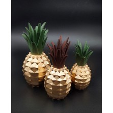 Monarch Art Dekoratif Ananas Biblo 3'lü Set Gold Modern Masa Üstü Ev ve Ofis Dekoru