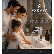 Eshome Lüx Kare Lavabo Bataryası Krom – Şelale Akışlı Kare Gövde Modern Banyo Musluğu